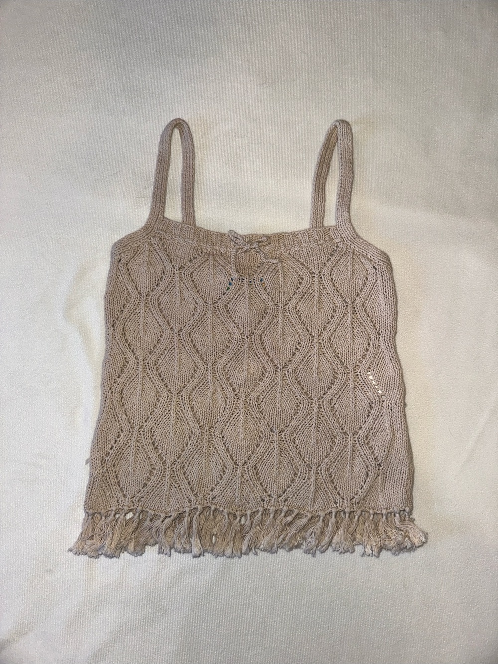 Vintage Beige Crochet Fringe Tank Top